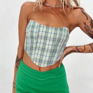 Princess Polly Maiya Strapless Top Green Check (Size US 4)